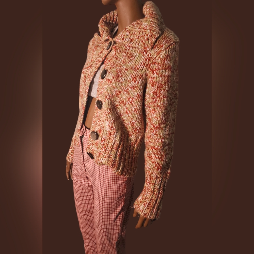 Vintage French Dressing Knit Cardigan Size S Big Brown Buttons Cutest pattern